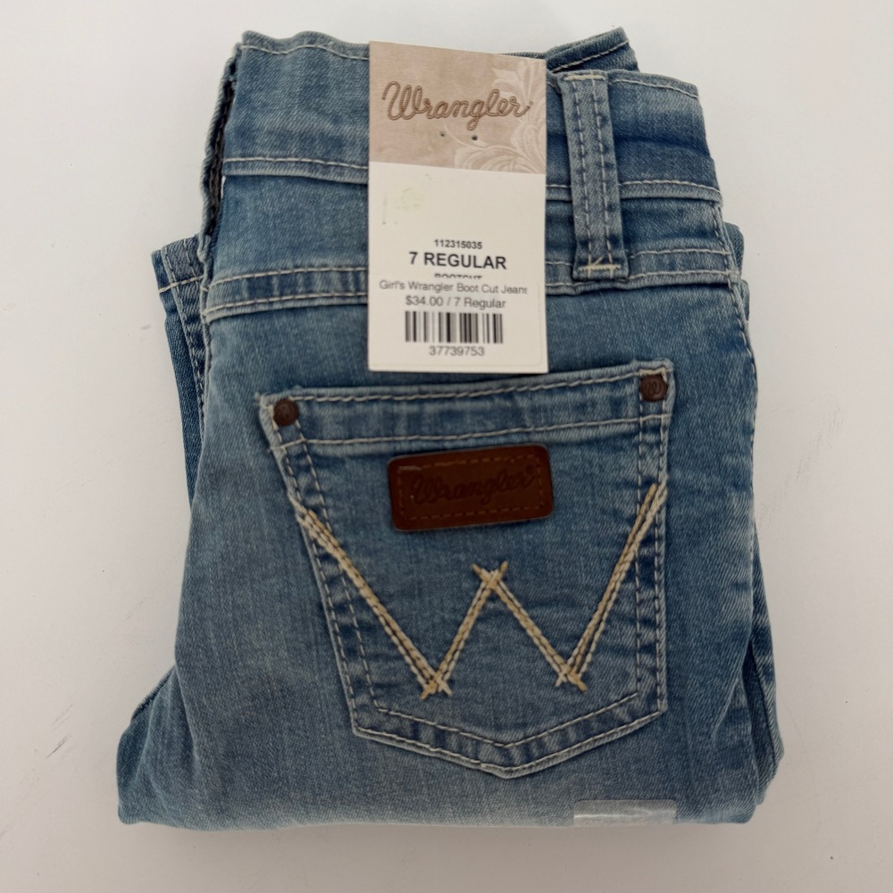 Wrangler Girls Bootcut Jeans Size 7 Regular Blue Denim Stretch 112315035 NWT